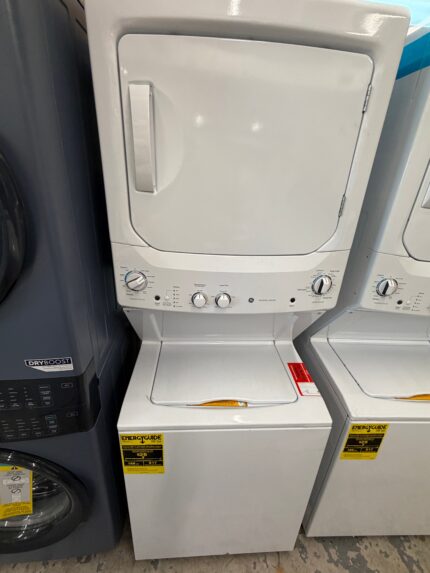 GE Unitized Spacemaker Stacked Washer and Electric Dryer in White