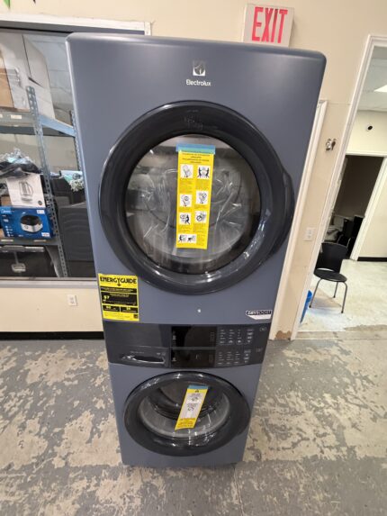 4.4 cu. ft. . Stacked Washer and 8 cu. ft. Electric Dryer Laundry Tower in Blue Denim with LuxCare Wash